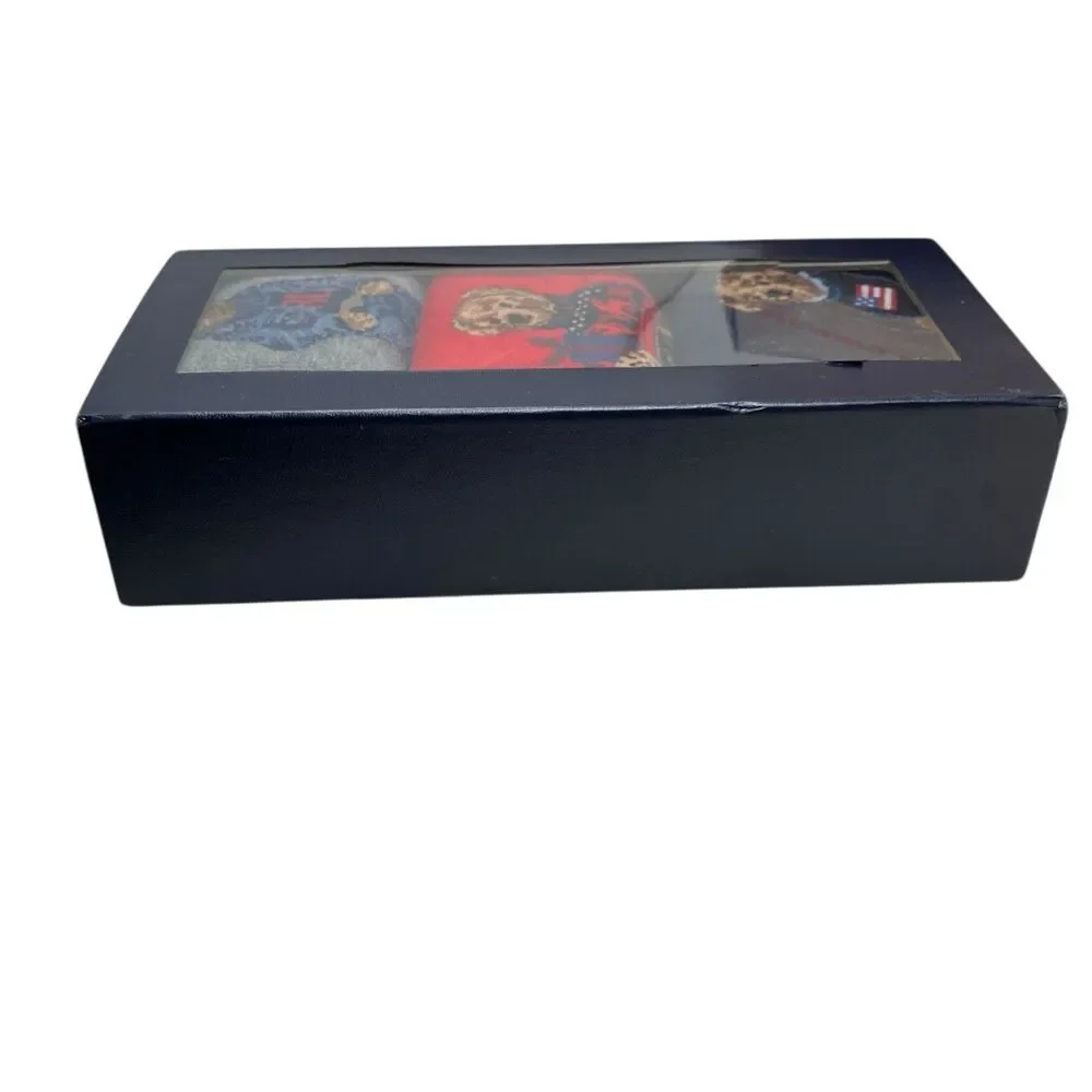 Polo Ralph Lauren Bear Crew Socks Mens 10-13 Cotton Gift Box 3 Pack‎ Red Gray